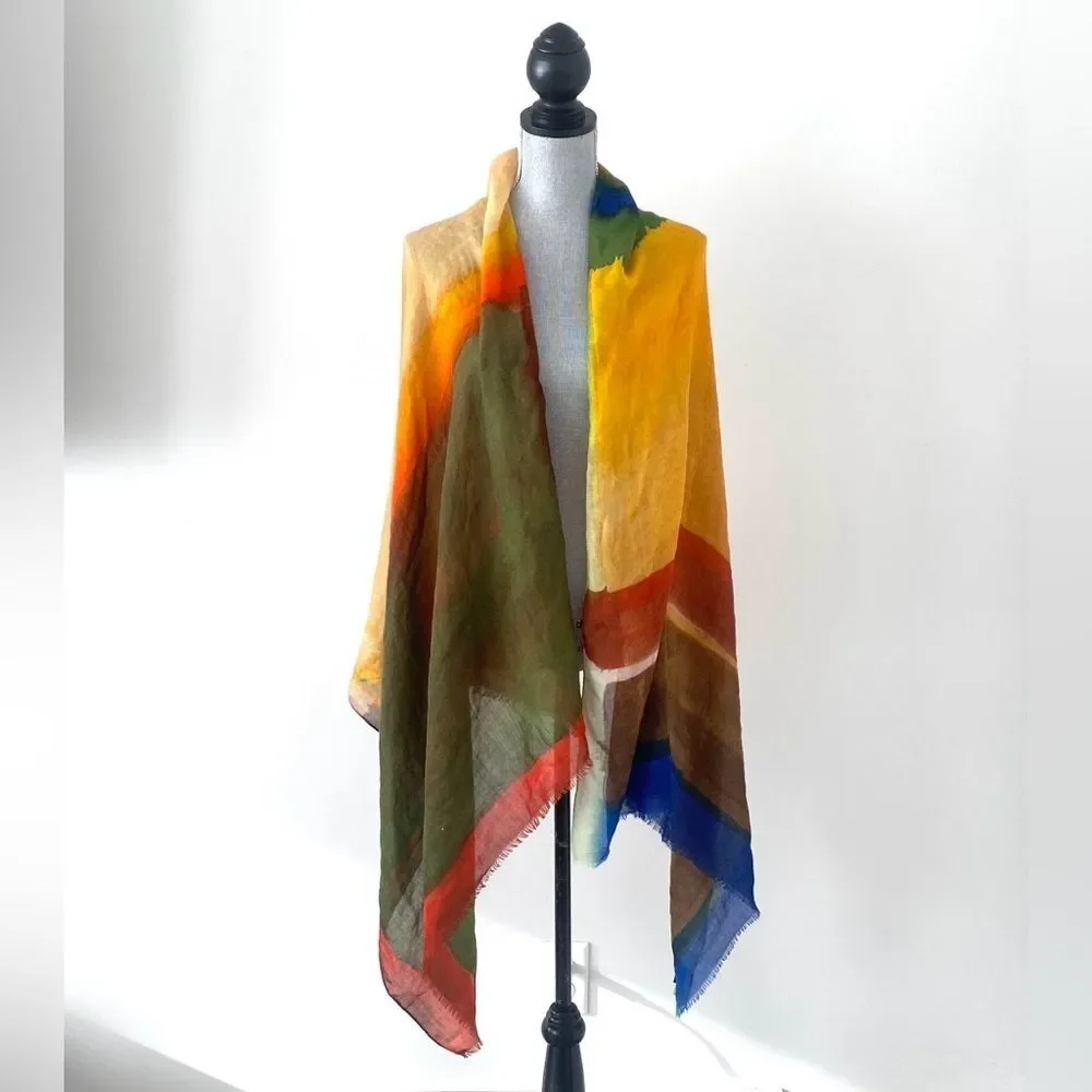 Margolis Pineo Italy Wool Silk Scarf Oversized Colorful Vacation Versatile Chic